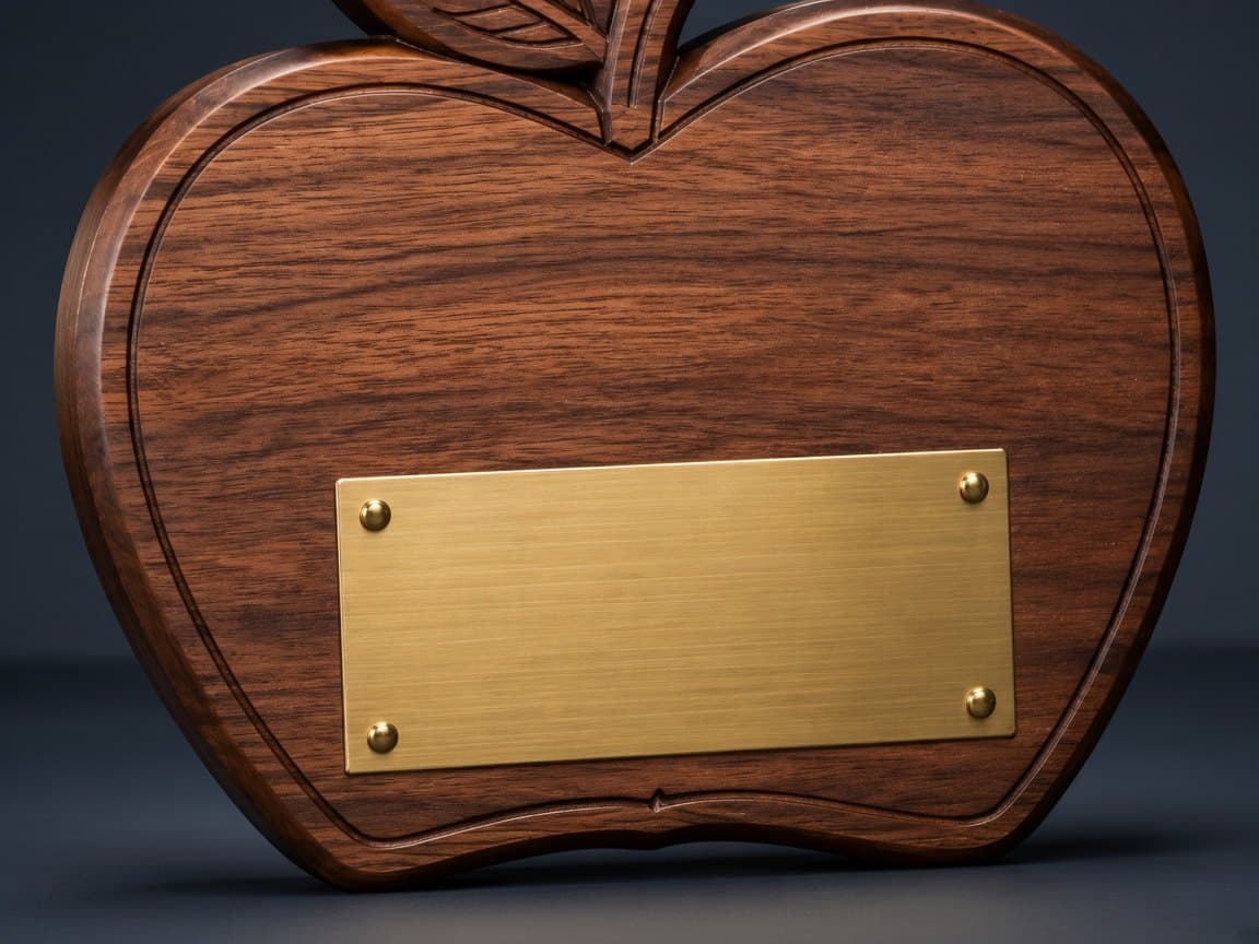 Teacher Appreciation Plaque design concept, close-up of the materials