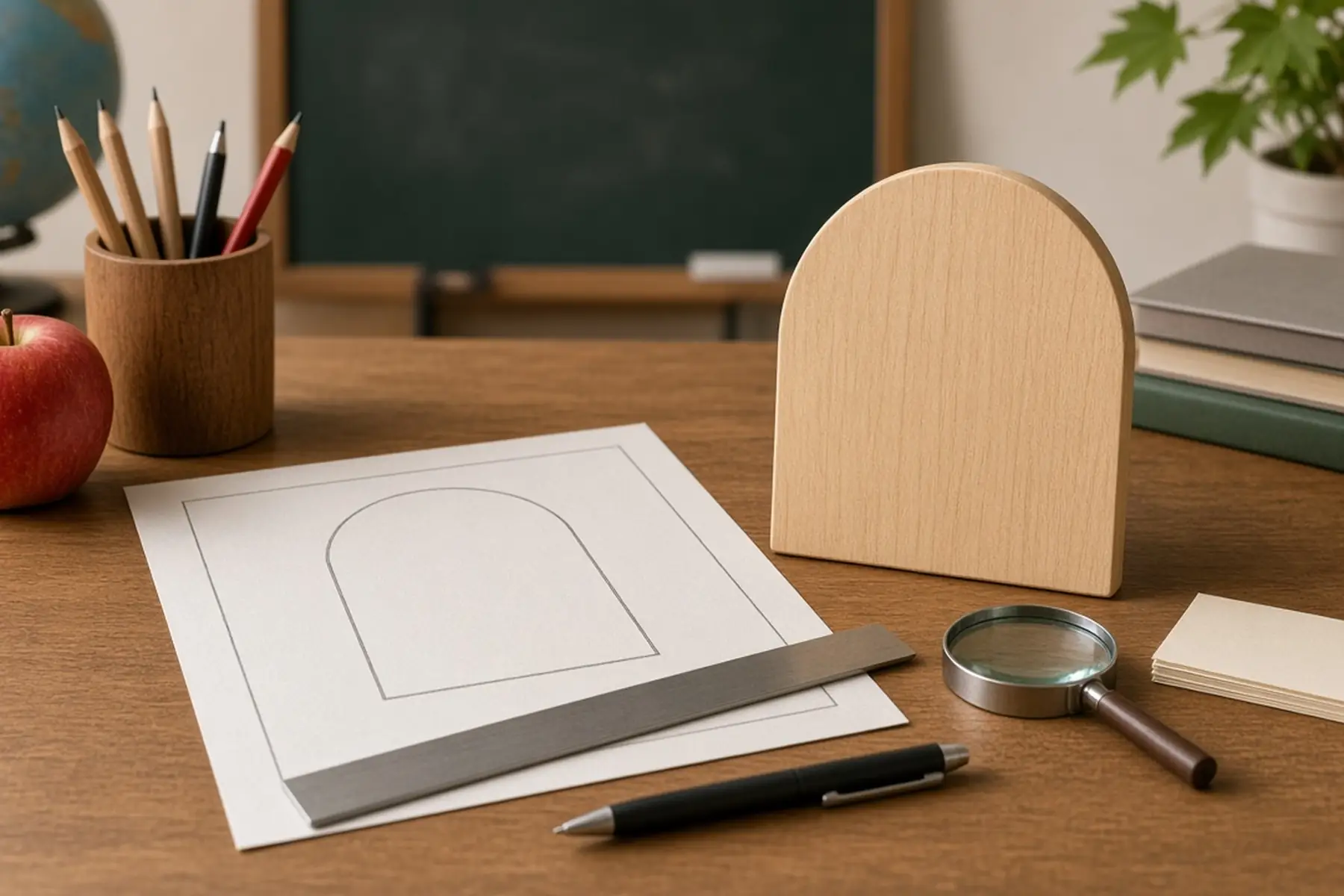 Proof review concept: a full-size layout checked against a blank Teacher Appreciation Plaque
